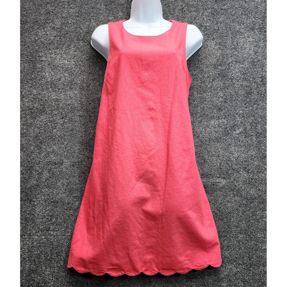 J.Crew Women's Pink Linen Blend Scalloped Shift Dress Preppy Coastal Size 8 Chic